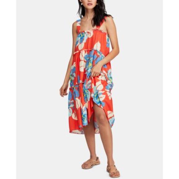 Free People Dresses & Skirts - Free People Moonshine Sleeveless Tiered Midi Dress Coral Blue Floral XL Summer